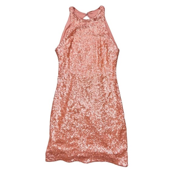 Express Women's  4 Pink Sequin Backless Halter Mini Dress rave‎ wedding bodycon - Picture 1 of 10